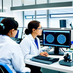 Modern Biopharmaceutical Lab**

"A state-of-the-art biopharmaceutical research lab, clean and brightly lit, filled with scientists in lab coats working with advanced equipment.  Focus on precision and innovation, showing microscopes, robotic arms, and computer screens displaying complex data.  Fully clothed researchers. Safe for work. Professional setting. Appropriate content. High quality, realistic."

**