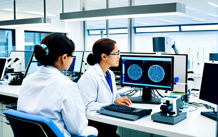 Modern Biopharmaceutical Lab**
"A state-of-the-art biopharmaceutical research lab, clean and brightly lit, filled with scientists in lab coats working with advanced equipment. Focus on precision and innovation, showing microscopes, robotic arms, and computer screens displaying complex data. Fully clothed researchers. Safe for work. Professional setting. Appropriate content. High quality, realistic."
**