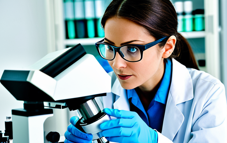 나노입자 약물 전달 - Medical Research**

"A female scientist in a clean, modern laboratory, wearing a lab coat and safety...