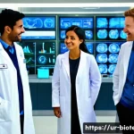 임상 시험 - **Prompt 1:** A bright, modern clinical research center lobby, filled with a diverse group of indivi...