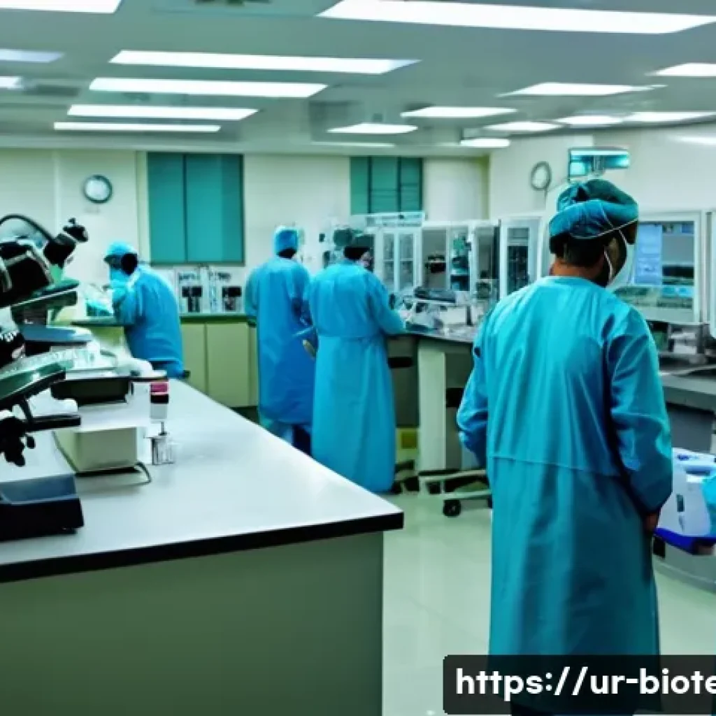 바이오해저드 - A detailed laboratory scene in a modern hospital in Karachi, Pakistan, showing scientists wearing fu...
