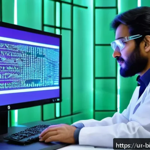 Home 30 생명 공학 연구 동향 - A detailed futuristic laboratory scene in Pakistan, showcasing a scientist wearing a lab coat and sa...